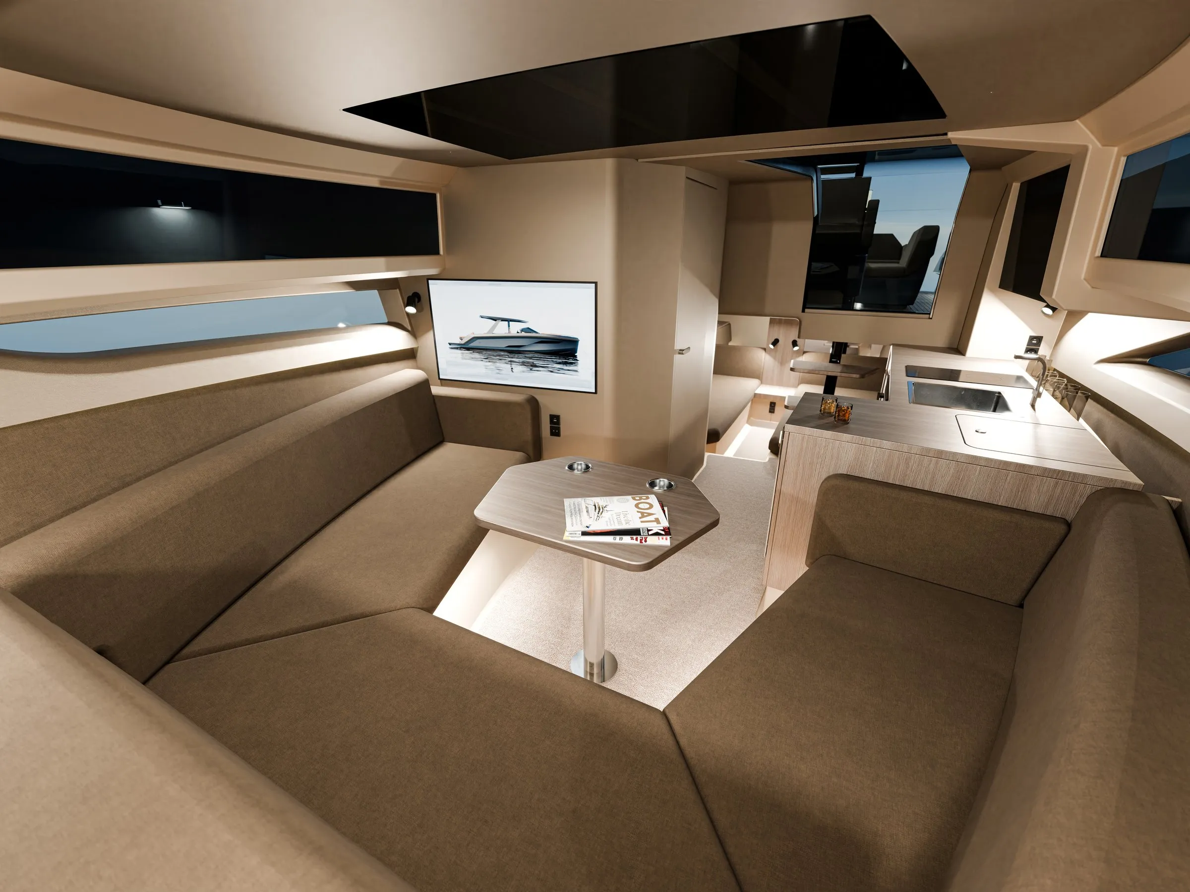 Salon below deck on Escape 44 (render)